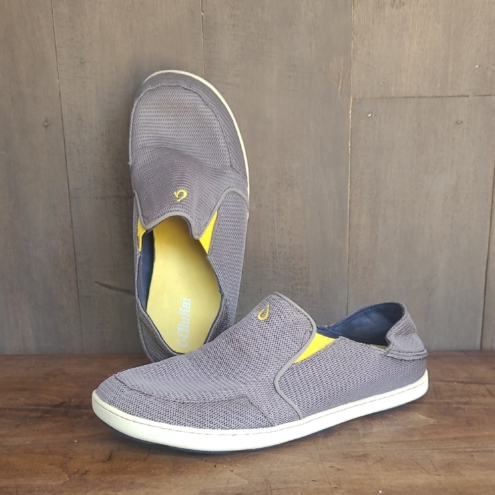 OluKai Nohea Mesh Sneakers Men's sz 9 Grey Slip On w/Drop Down Heel Shoes